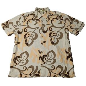 CUBAVERA Men Size XL Khaki LEAF AOP Viscose Rayon Button-Up‎ Hawaiian Shirt